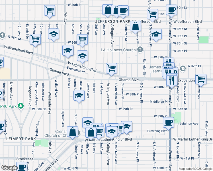 map of restaurants, bars, coffee shops, grocery stores, and more near 3817 Arlington Avenue in Los Angeles