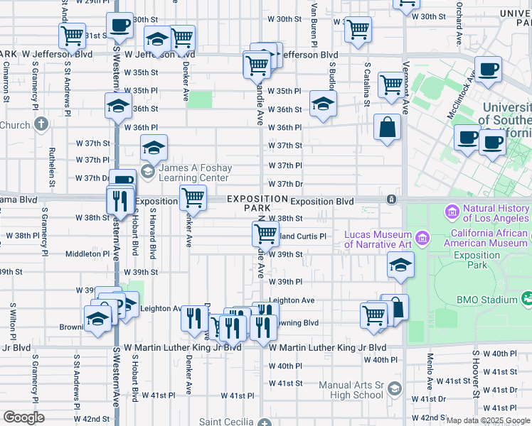 map of restaurants, bars, coffee shops, grocery stores, and more near 3792 Normandie Avenue in Los Angeles