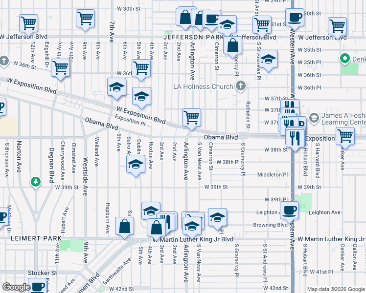map of restaurants, bars, coffee shops, grocery stores, and more near 3817 Arlington Avenue in Los Angeles