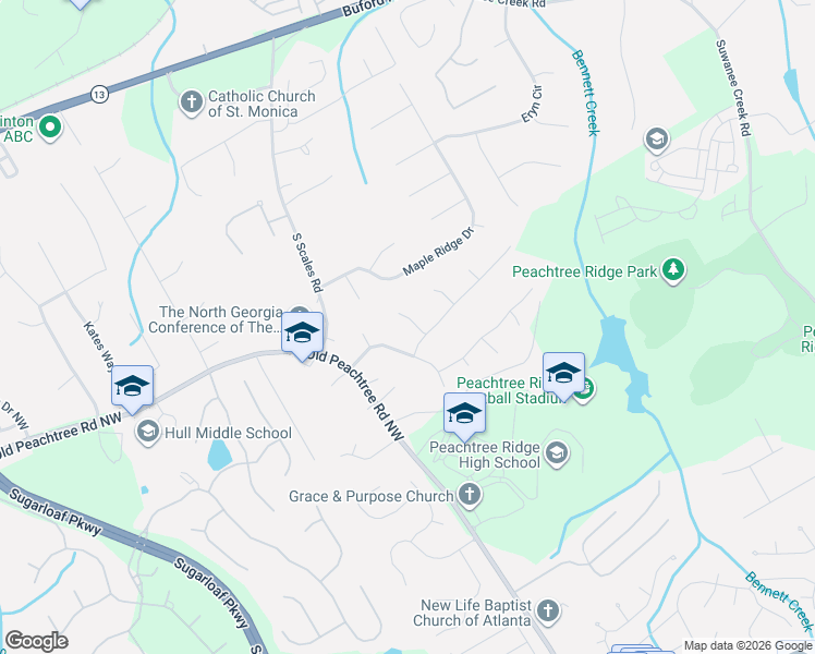 map of restaurants, bars, coffee shops, grocery stores, and more near 3264 Natures Walk in Suwanee