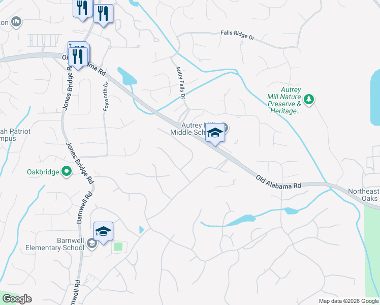 map of restaurants, bars, coffee shops, grocery stores, and more near 2003 Westbourne Way in Alpharetta