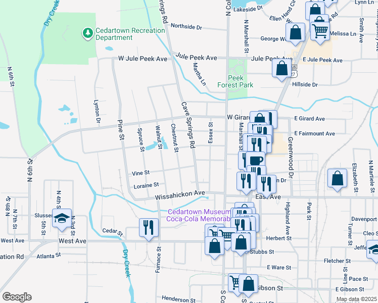 map of restaurants, bars, coffee shops, grocery stores, and more near 218 Chestnut Street in Cedartown