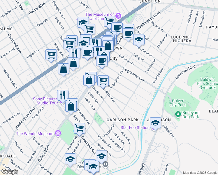 map of restaurants, bars, coffee shops, grocery stores, and more near 4075 La Salle Avenue in Culver City