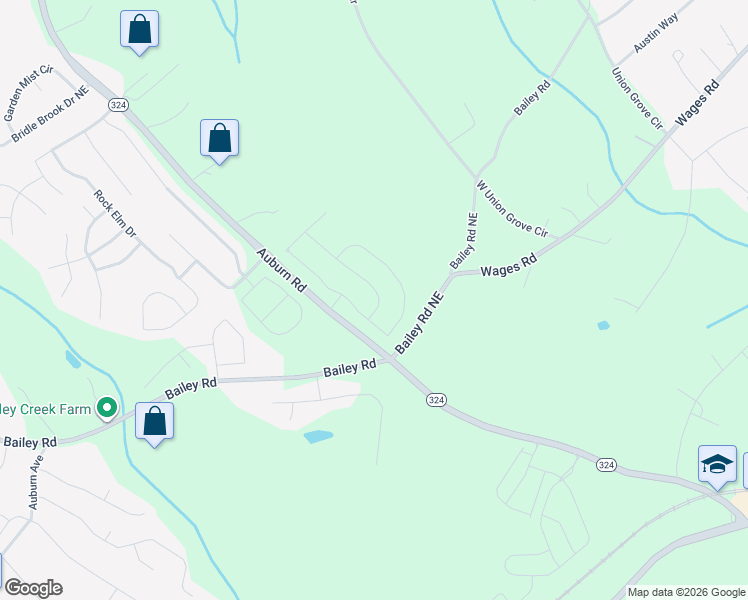 map of restaurants, bars, coffee shops, grocery stores, and more near 3637 Bailey Road Northeast in Auburn