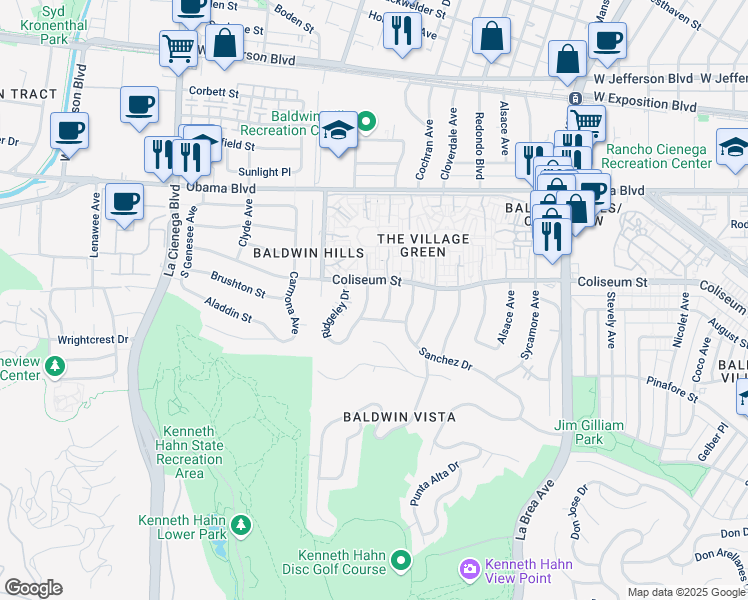 map of restaurants, bars, coffee shops, grocery stores, and more near 3820 Burnside Avenue in Los Angeles