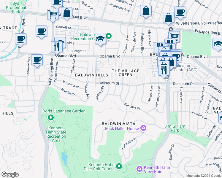 map of restaurants, bars, coffee shops, grocery stores, and more near 3820 Burnside Avenue in Los Angeles