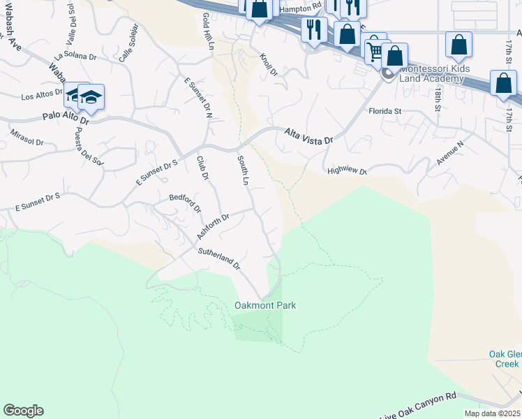 map of restaurants, bars, coffee shops, grocery stores, and more near 31244 Endymion Way in Redlands