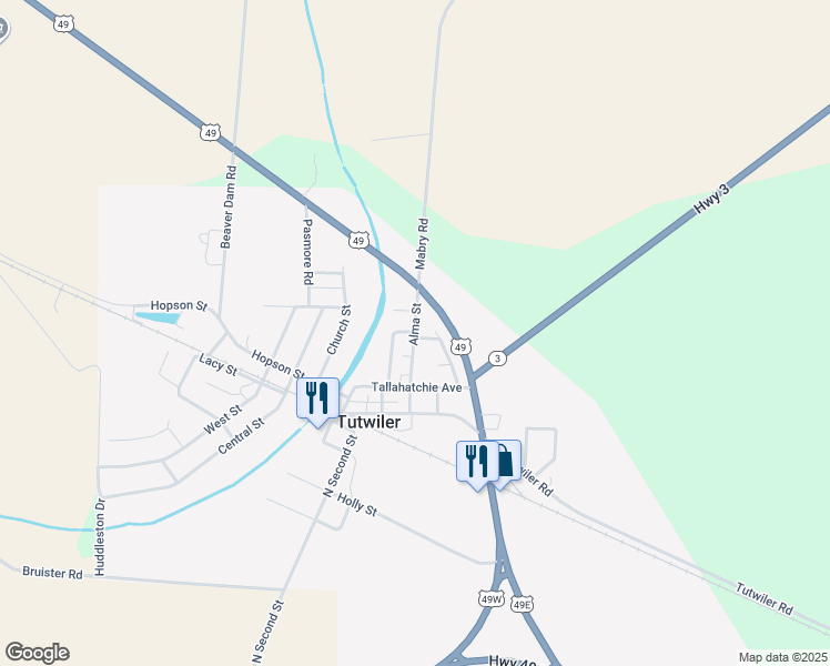 map of restaurants, bars, coffee shops, grocery stores, and more near 113 Martha Street in Tutwiler