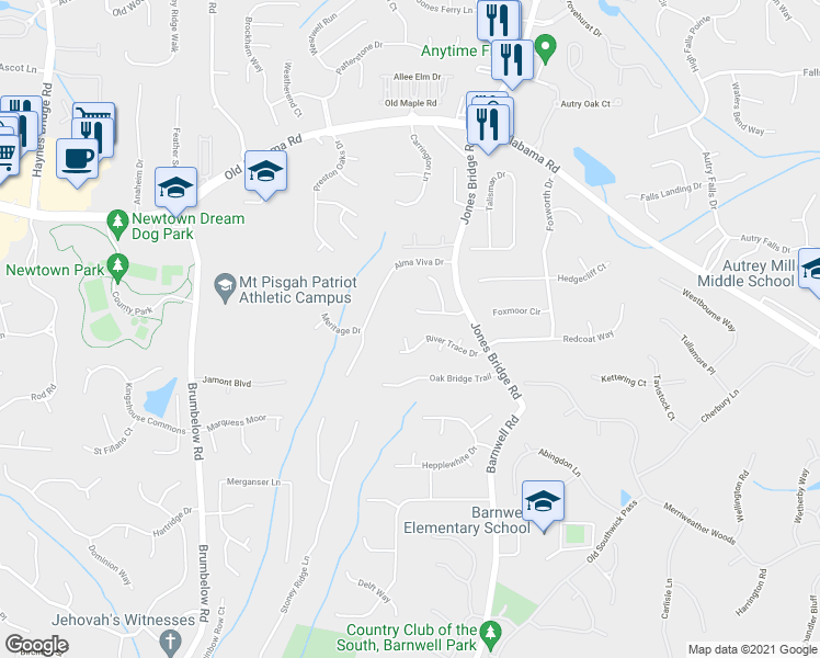 map of restaurants, bars, coffee shops, grocery stores, and more near 325 Alapaha Court in Alpharetta