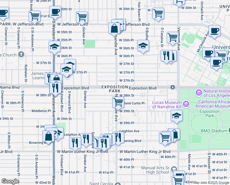 map of restaurants, bars, coffee shops, grocery stores, and more near 3791 Normandie Avenue in Los Angeles