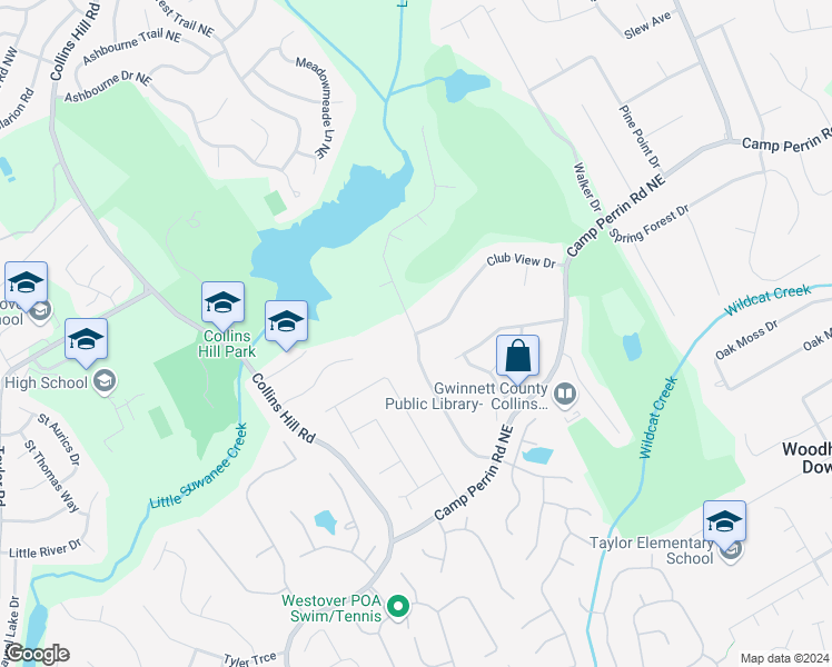 map of restaurants, bars, coffee shops, grocery stores, and more near Lake Ridge Terrace in Gwinnett County