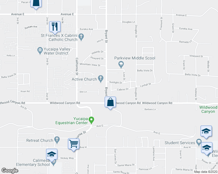 map of restaurants, bars, coffee shops, grocery stores, and more near 13010 Monterey Drive in Yucaipa