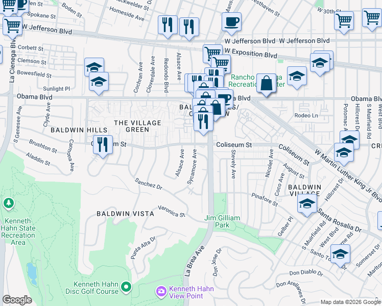 map of restaurants, bars, coffee shops, grocery stores, and more near 3842 Alsace Avenue in Los Angeles