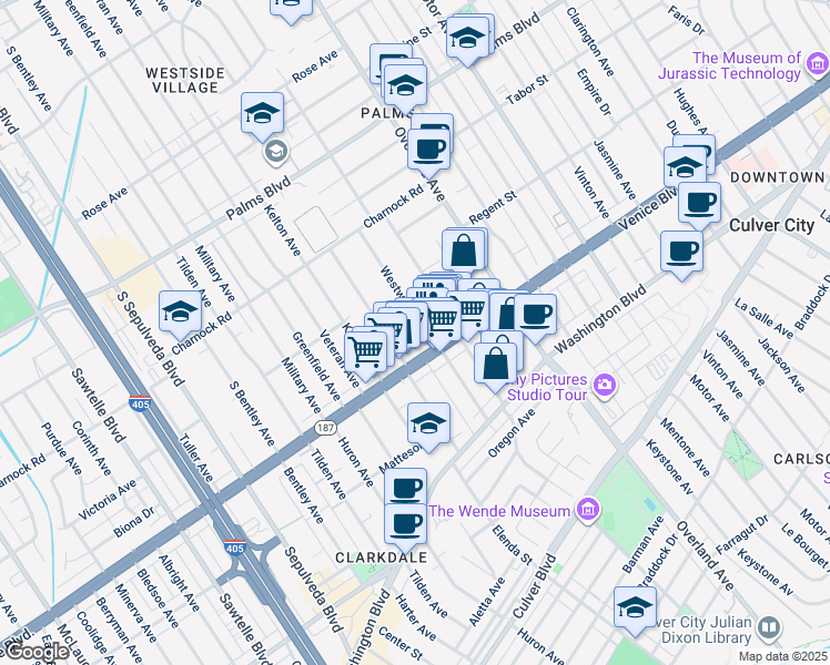 map of restaurants, bars, coffee shops, grocery stores, and more near in Los Angeles