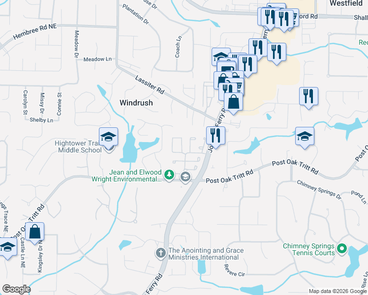 map of restaurants, bars, coffee shops, grocery stores, and more near 23 Jessica Place in Marietta
