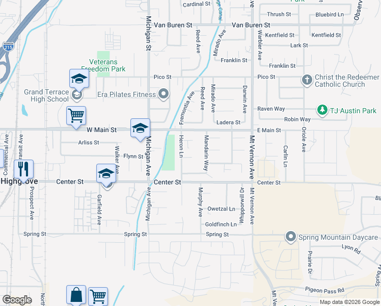 map of restaurants, bars, coffee shops, grocery stores, and more near 232 Starling Lane in Riverside