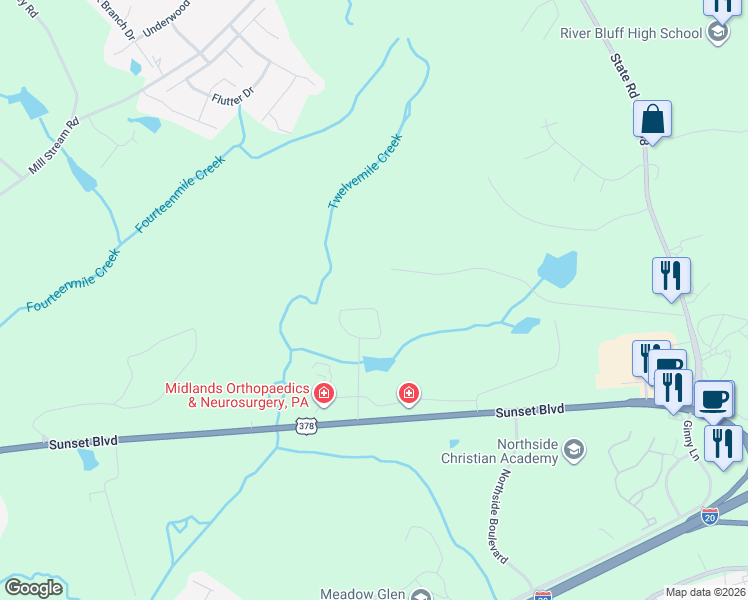 map of restaurants, bars, coffee shops, grocery stores, and more near 131 Park Place Trail in Lexington