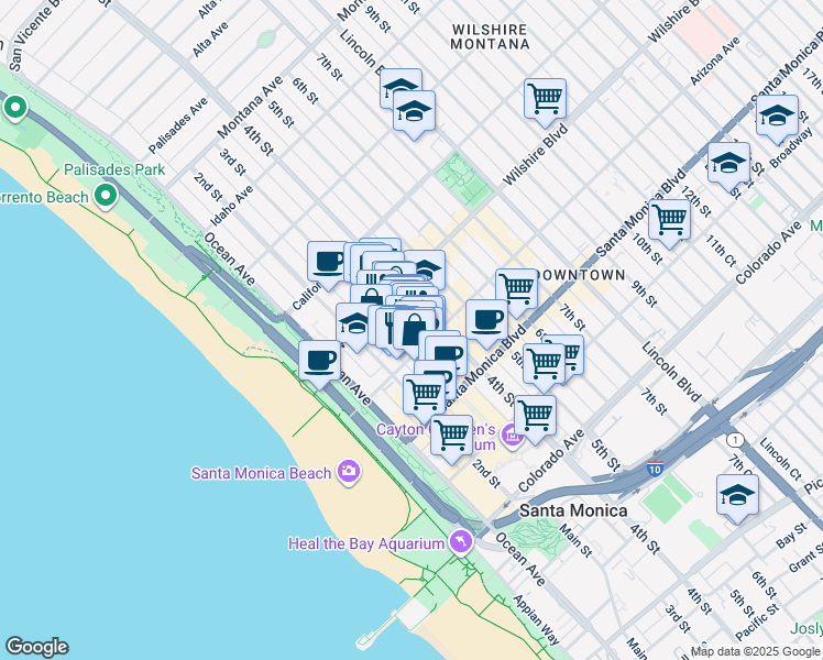 map of restaurants, bars, coffee shops, grocery stores, and more near 1351 3rd Street Promenade in Santa Monica