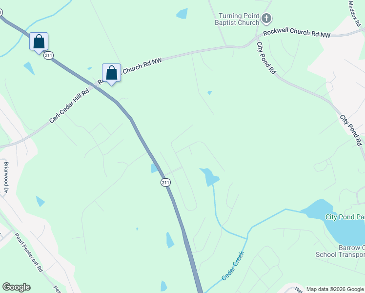 map of restaurants, bars, coffee shops, grocery stores, and more near 627 Georgia Highway 211 in Winder