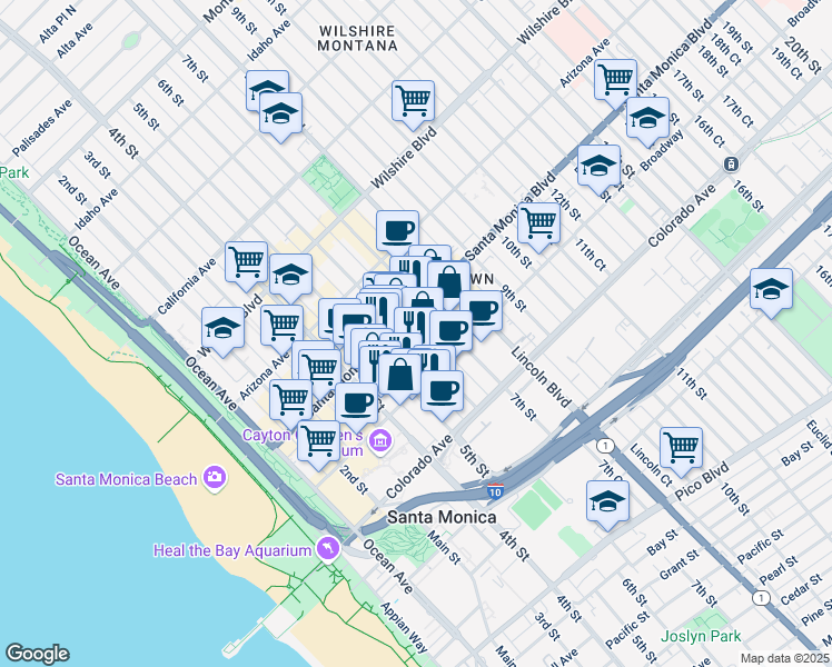 map of restaurants, bars, coffee shops, grocery stores, and more near 1434 6th Street in Santa Monica