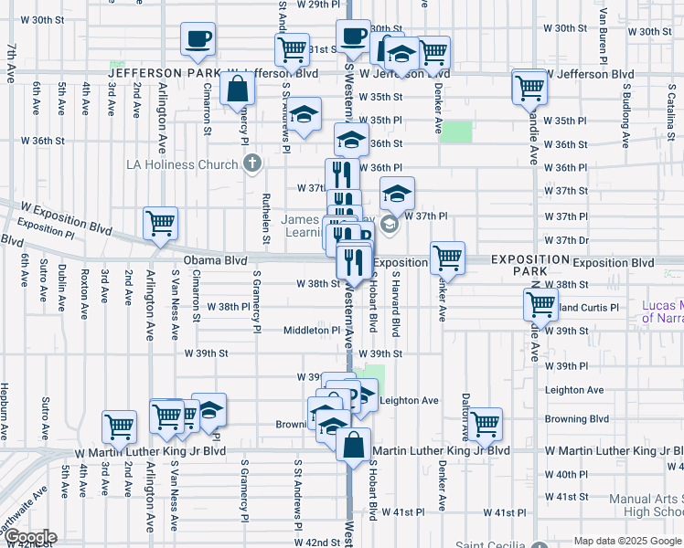 map of restaurants, bars, coffee shops, grocery stores, and more near in Los Angeles