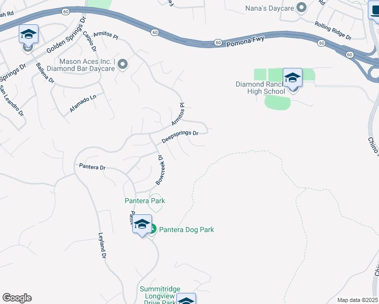 map of restaurants, bars, coffee shops, grocery stores, and more near 615 Foxhaven Place in Diamond Bar
