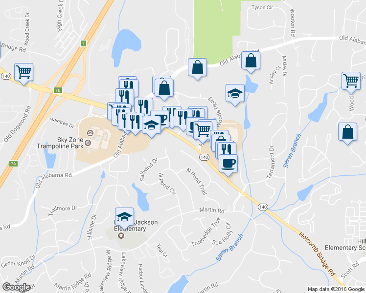 map of restaurants, bars, coffee shops, grocery stores, and more near 755 Waterbrook Terrace in Roswell