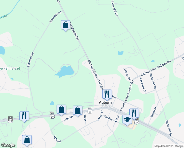map of restaurants, bars, coffee shops, grocery stores, and more near 94 Mount Moriah Road in Auburn