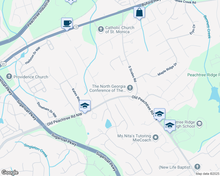 map of restaurants, bars, coffee shops, grocery stores, and more near 1811 Fountain Hill Court in Duluth