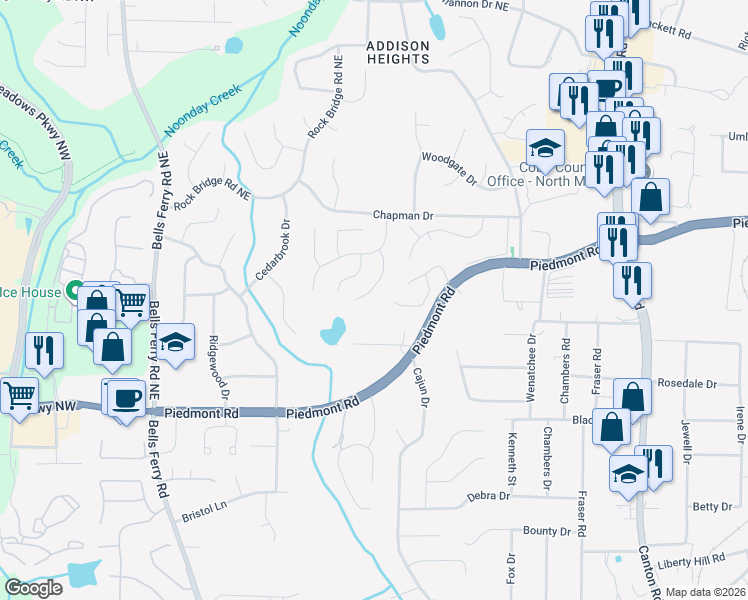 map of restaurants, bars, coffee shops, grocery stores, and more near 2841 Chapman Court in Marietta