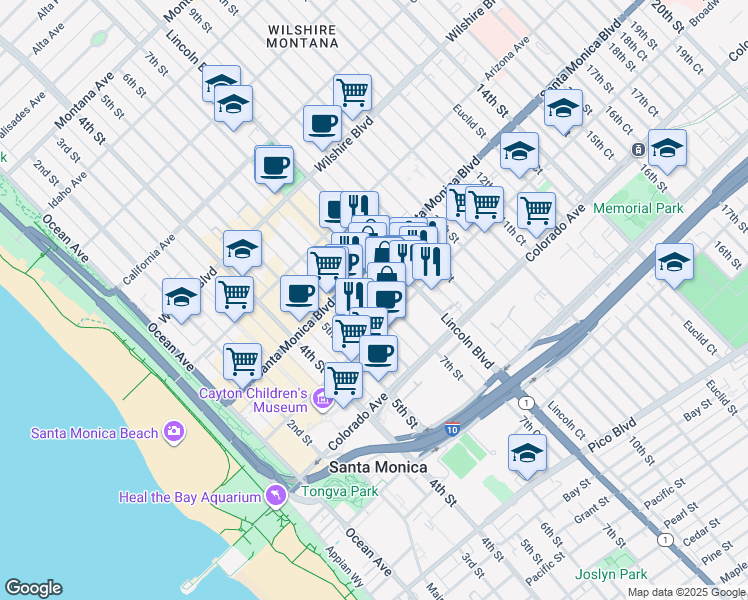 map of restaurants, bars, coffee shops, grocery stores, and more near 1432 7th Street in Santa Monica