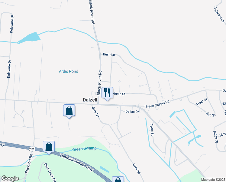 map of restaurants, bars, coffee shops, grocery stores, and more near 3338 Annie Street in Dalzell