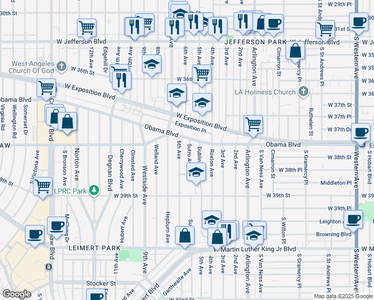 map of restaurants, bars, coffee shops, grocery stores, and more near 3775 Sutro Avenue in Los Angeles