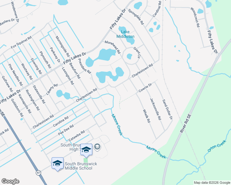 map of restaurants, bars, coffee shops, grocery stores, and more near 530 Charlestown Road in Boiling Spring Lakes