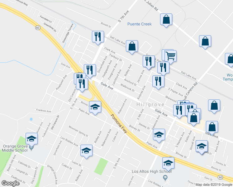 map of restaurants, bars, coffee shops, grocery stores, and more near 14813 Gale Avenue in Hacienda Heights