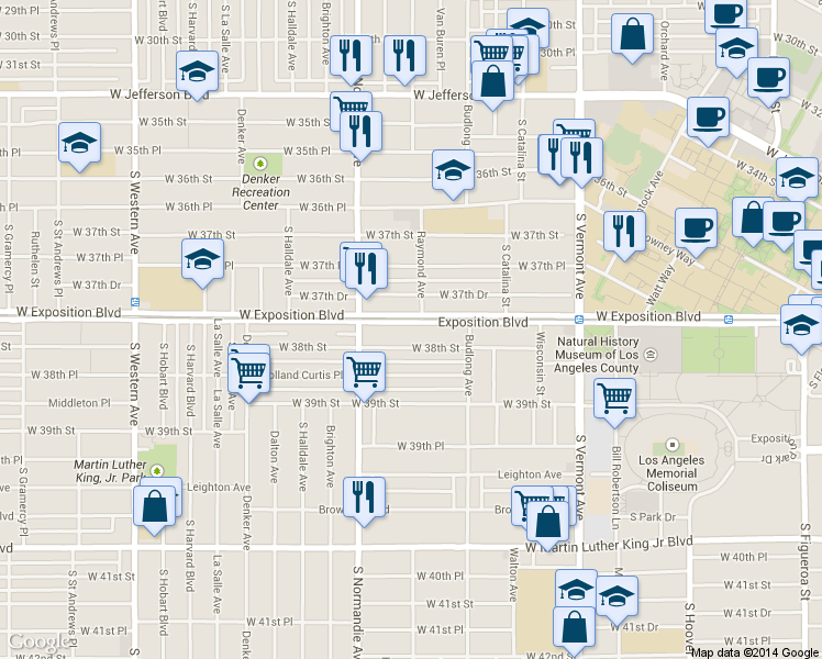 map of restaurants, bars, coffee shops, grocery stores, and more near in Los Angeles