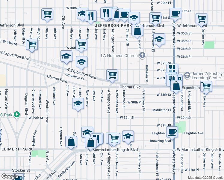 map of restaurants, bars, coffee shops, grocery stores, and more near 3783 Arlington Avenue in Los Angeles