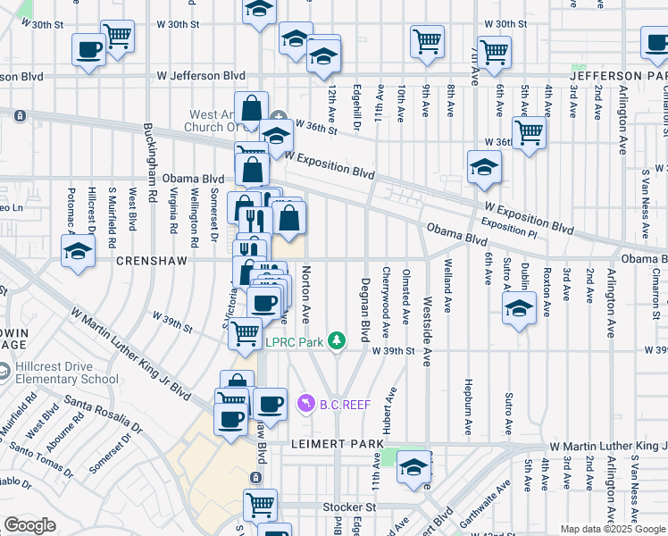 map of restaurants, bars, coffee shops, grocery stores, and more near 3753 Grayburn Avenue in Los Angeles
