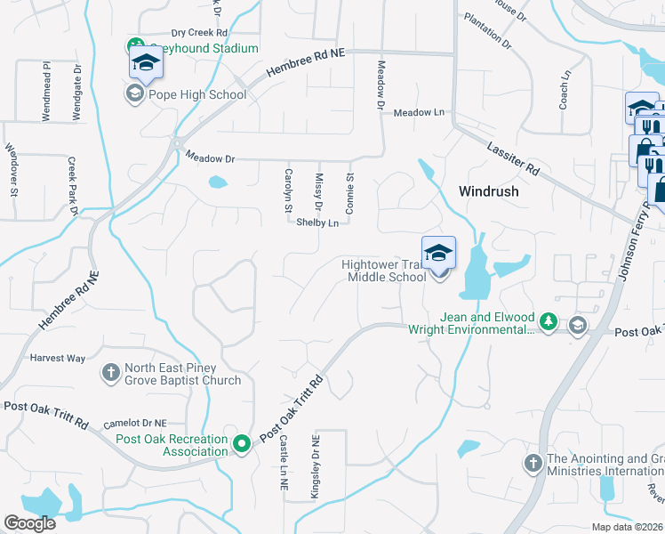 map of restaurants, bars, coffee shops, grocery stores, and more near 3640 Longfellow Trail in Marietta
