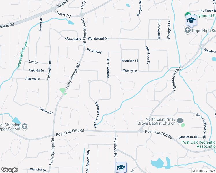 map of restaurants, bars, coffee shops, grocery stores, and more near 2708 Spencers Trace Northeast in Marietta