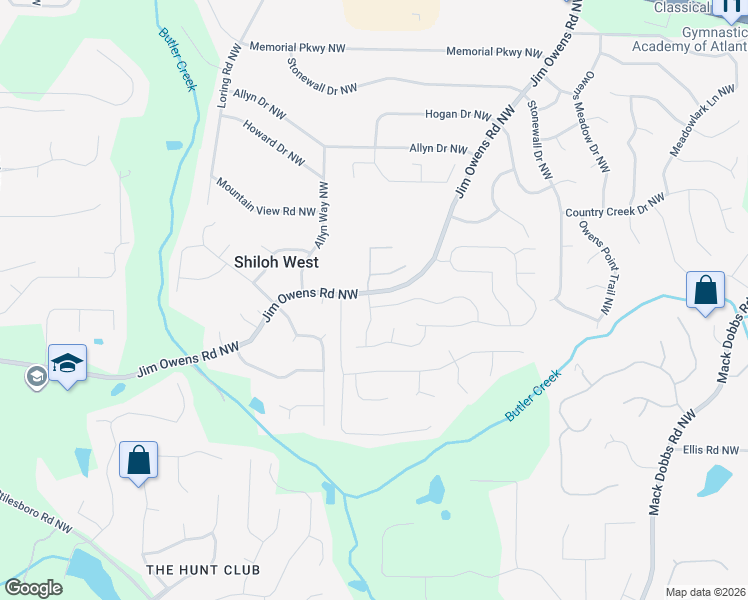 map of restaurants, bars, coffee shops, grocery stores, and more near 3592 Plum Creek Trail Northwest in Kennesaw