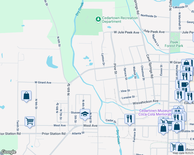 map of restaurants, bars, coffee shops, grocery stores, and more near 516 Branch Street in Cedartown