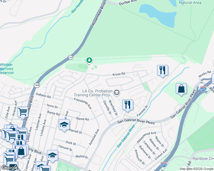 map of restaurants, bars, coffee shops, grocery stores, and more near 9338 Colfair Street in Pico Rivera