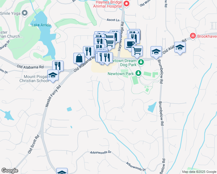 map of restaurants, bars, coffee shops, grocery stores, and more near 710 Leeds Garden Terrace in Alpharetta