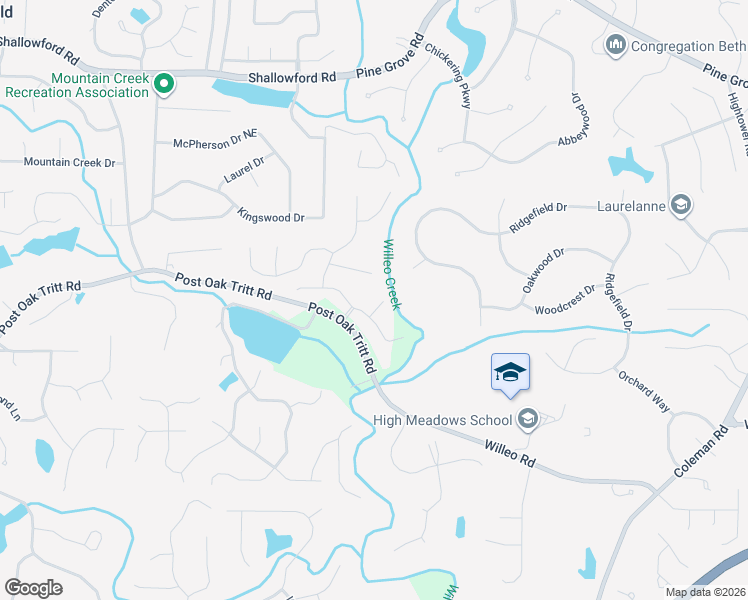 map of restaurants, bars, coffee shops, grocery stores, and more near 2765 Creekview Court Northeast in Roswell