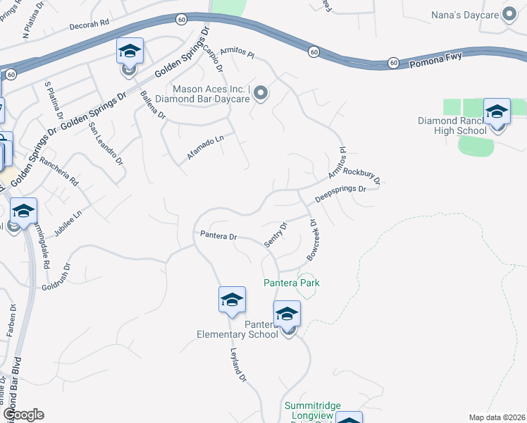 map of restaurants, bars, coffee shops, grocery stores, and more near 628 Armitos Place in Diamond Bar