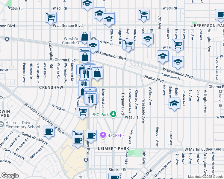 map of restaurants, bars, coffee shops, grocery stores, and more near 3753 Grayburn Avenue in Los Angeles