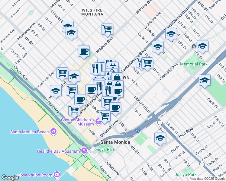 map of restaurants, bars, coffee shops, grocery stores, and more near 1430 7th Street in Santa Monica