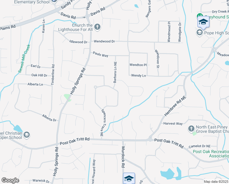 map of restaurants, bars, coffee shops, grocery stores, and more near 2708 Spencers Trace Northeast in Marietta