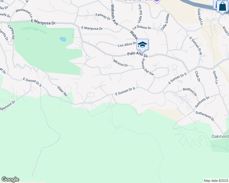 map of restaurants, bars, coffee shops, grocery stores, and more near 30530 East Sunset Drive South in Redlands